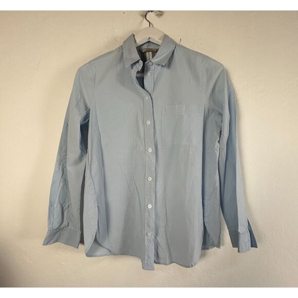 Athleta Womens Long-Sleeve Button-Up Shirt XSP Light Blue w/ Back Stripe Detail - Picture 1 of 8